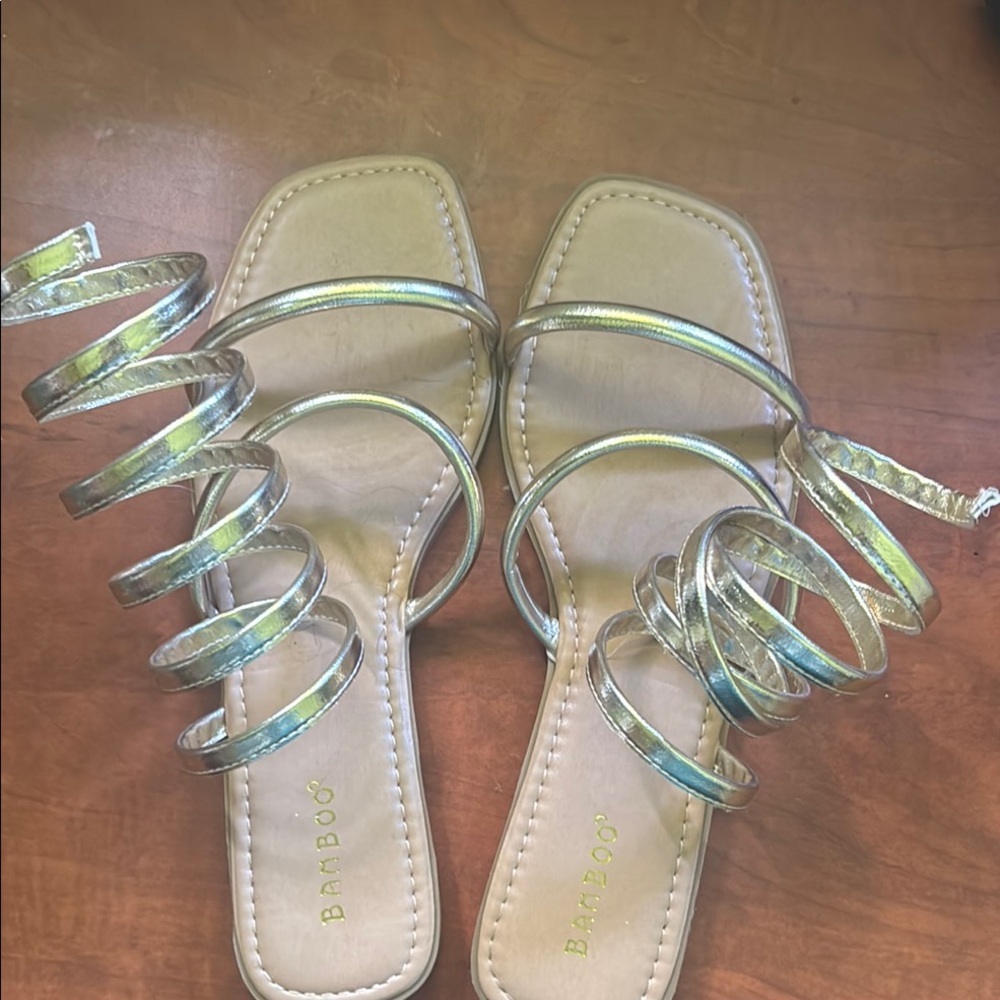 BAMBOO Silver Strappy Sandals for Effortless Elegance